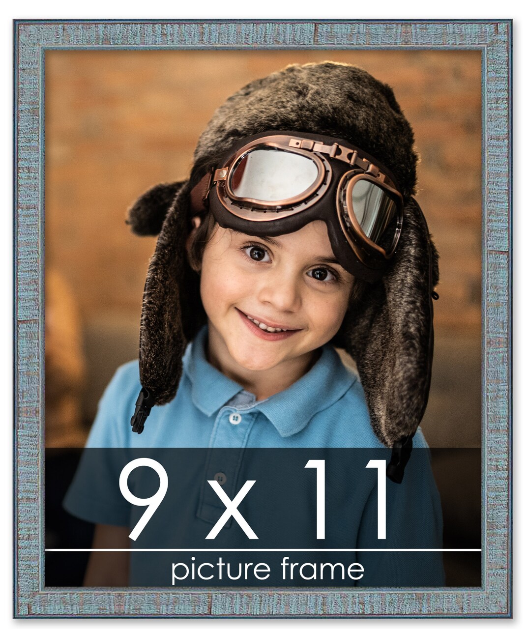 Photo Size Textured Blue Picture Frame - UV Acrylic, Foam Board Backing, Hanging Hardware